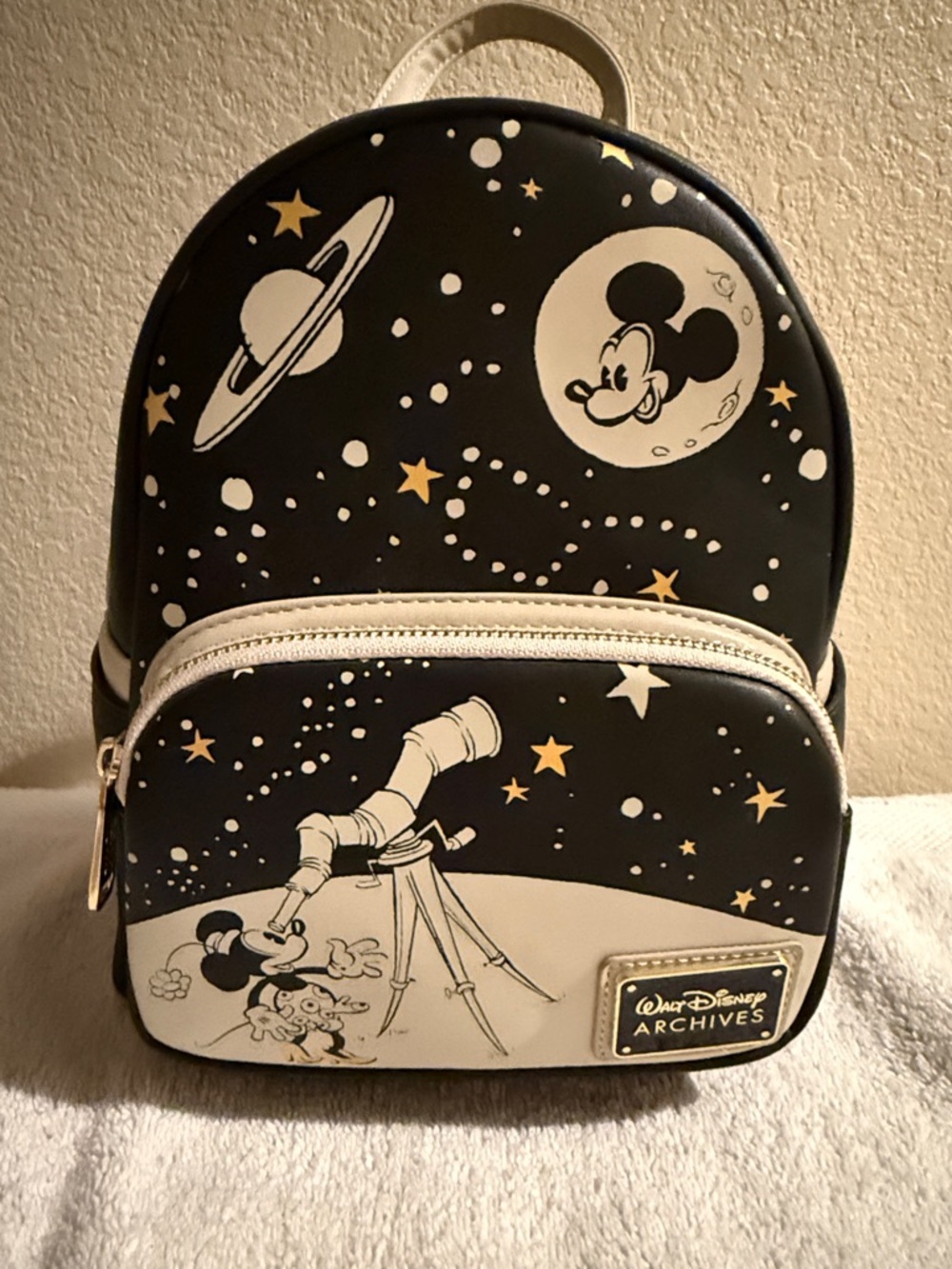 Walt Disney Archives Mickey Stargazing Mini Backpack Black Gold Stars